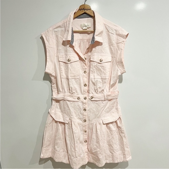 Anthropologie Utility Mini Dress Pink Barbiecore - Picture 2 of 11